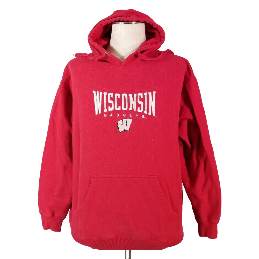 Old Varsity Wisconsin Badgers hoodie sweatshirt sweater mens large red pullover